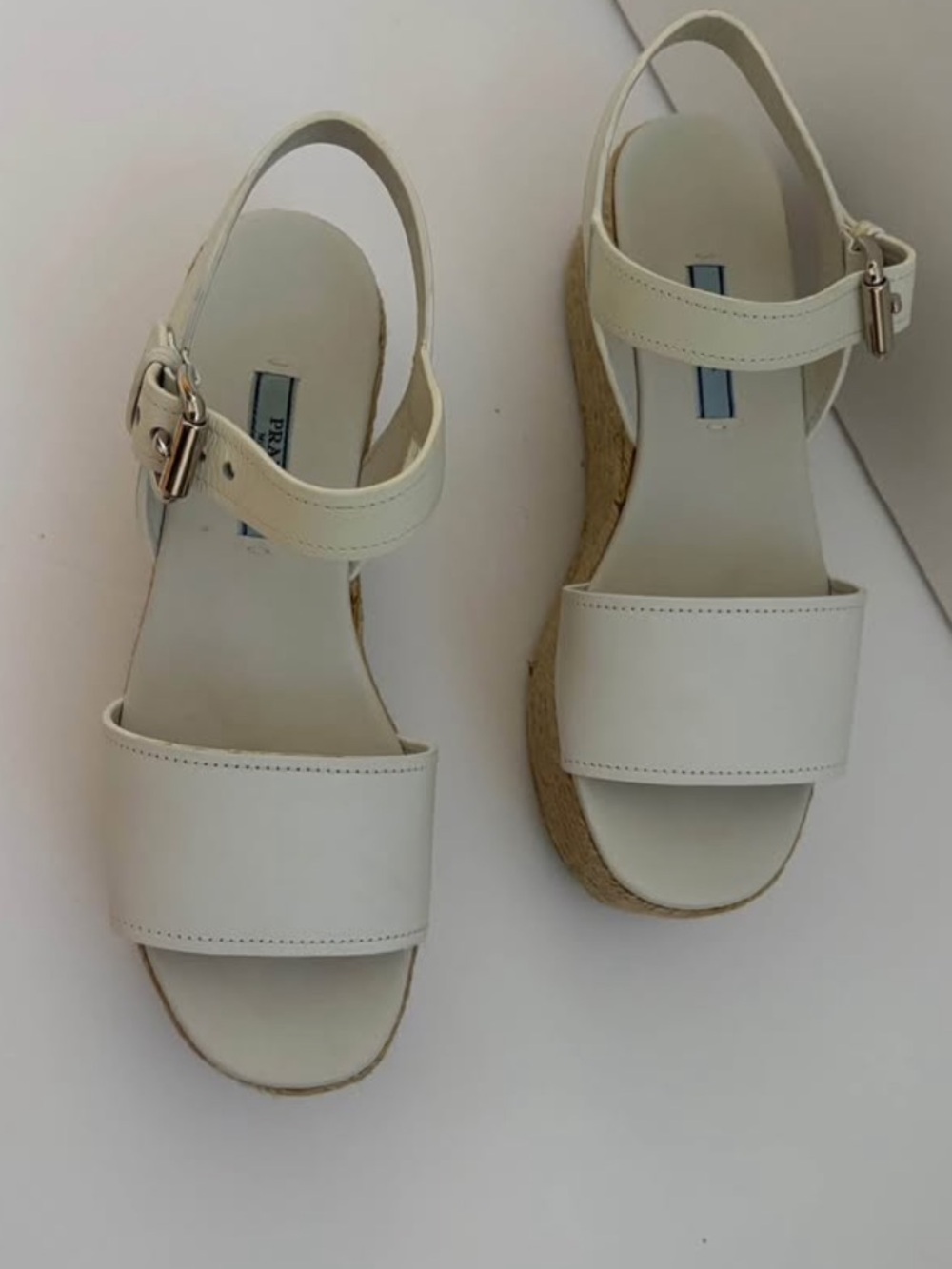 New Authentic White Leather Espadrille Platform Sandals
